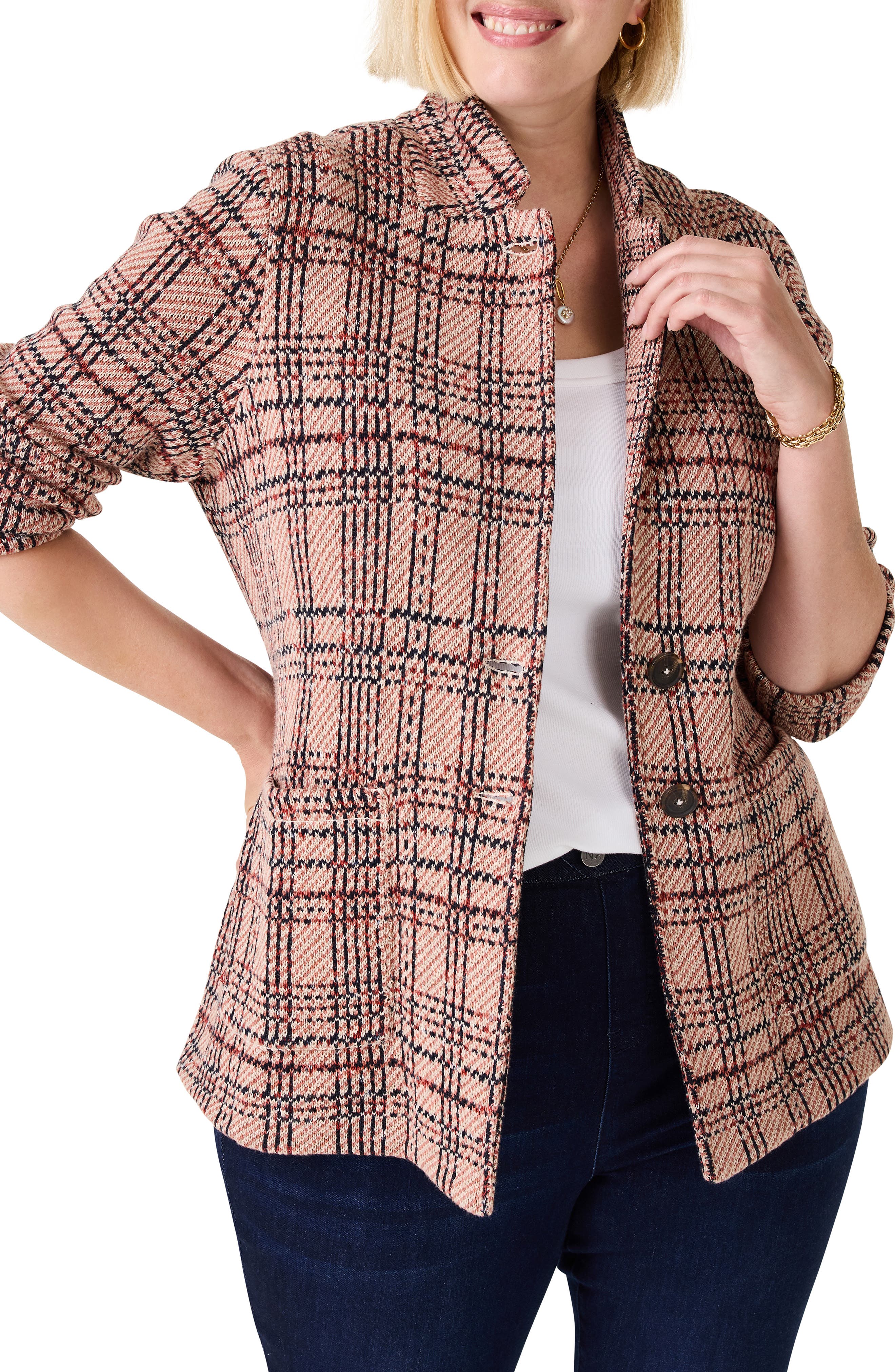 NIC+ZOE Plaid Double Knit Jacquard Blazer