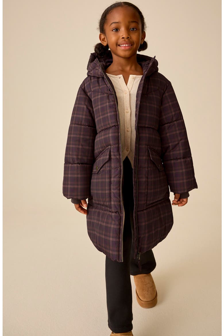 Kids' Check Longline Puffer Jacket, Alternate, color, RED