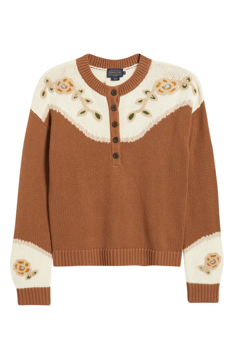 Pendleton Floral Accent Cotton & Merino Wool Henley Sweater, Alternate, color, Spice Brown