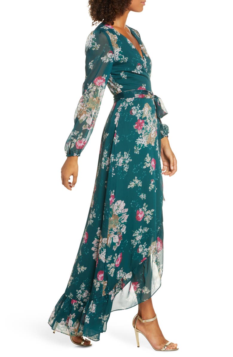 WAYF The Meryl Floral Long Sleeve Wrap Gown, Alternate, color,