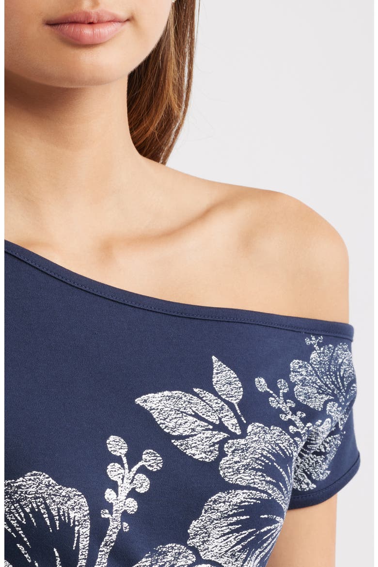 Hibiscus Off the Shoulder T-Shirt, Alternate, color, NAVY