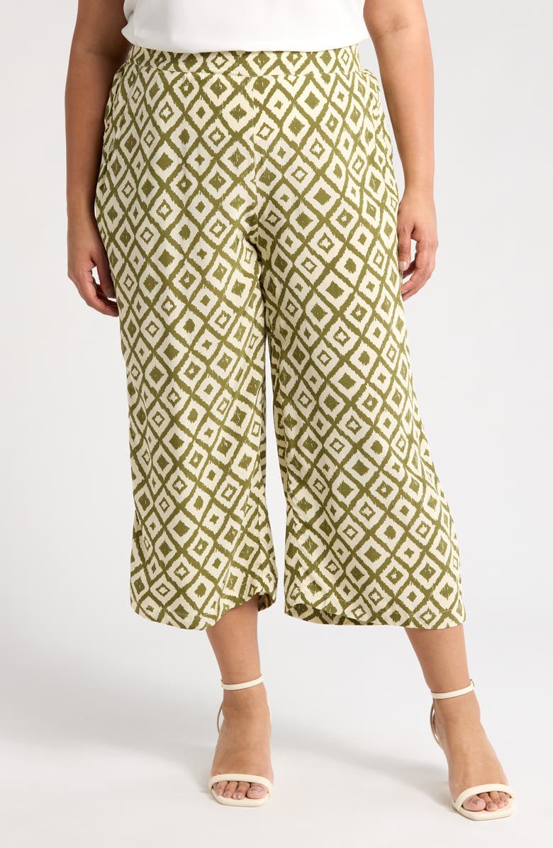 T Tahari Crop Wide Leg Palazzo Pants, Main, color, Ivory/ Green Aztec