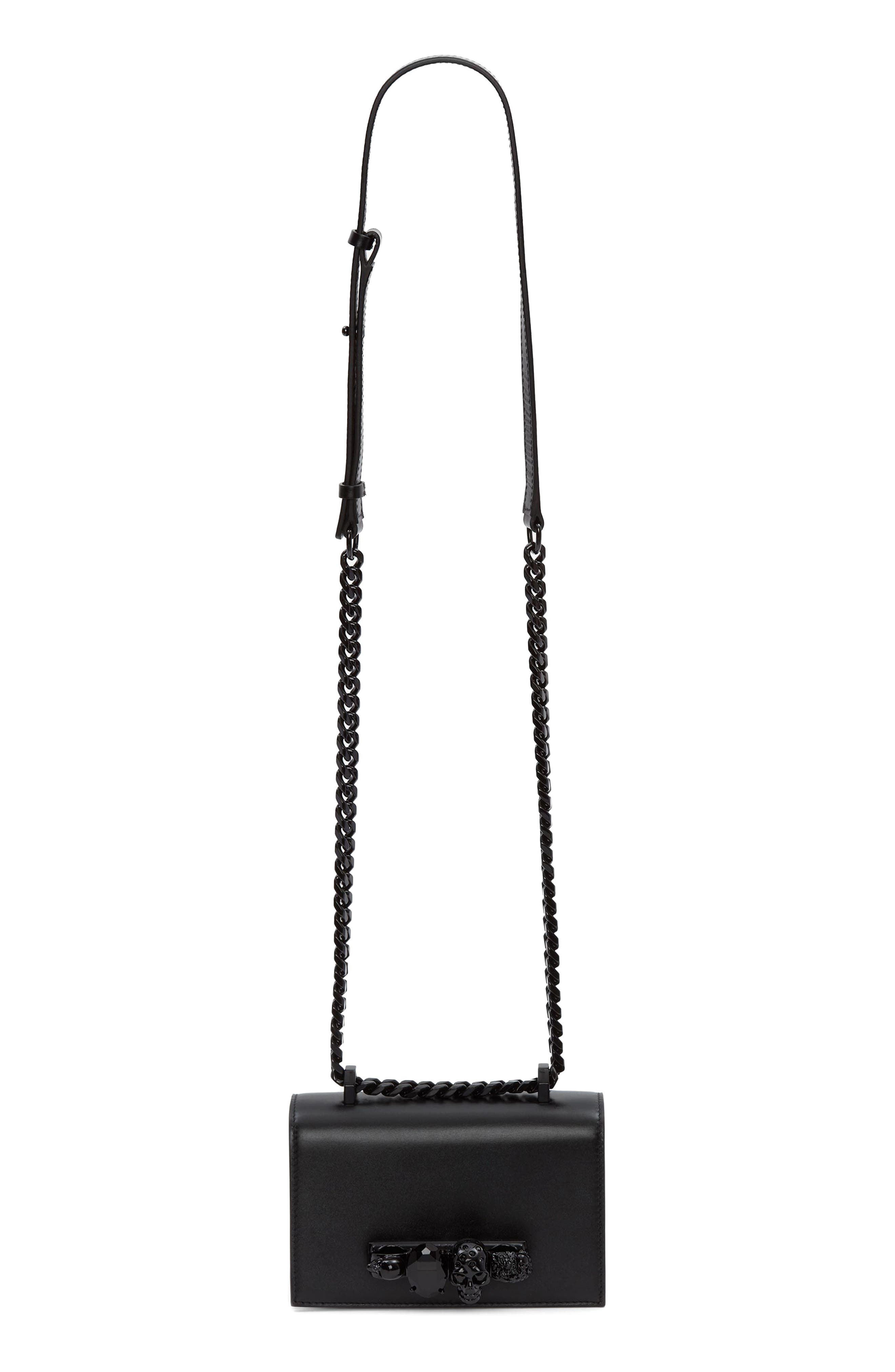 McQueen Alexander McQueen Mini Jewelled Leather Crossbody Bag, Alternate, color, Black