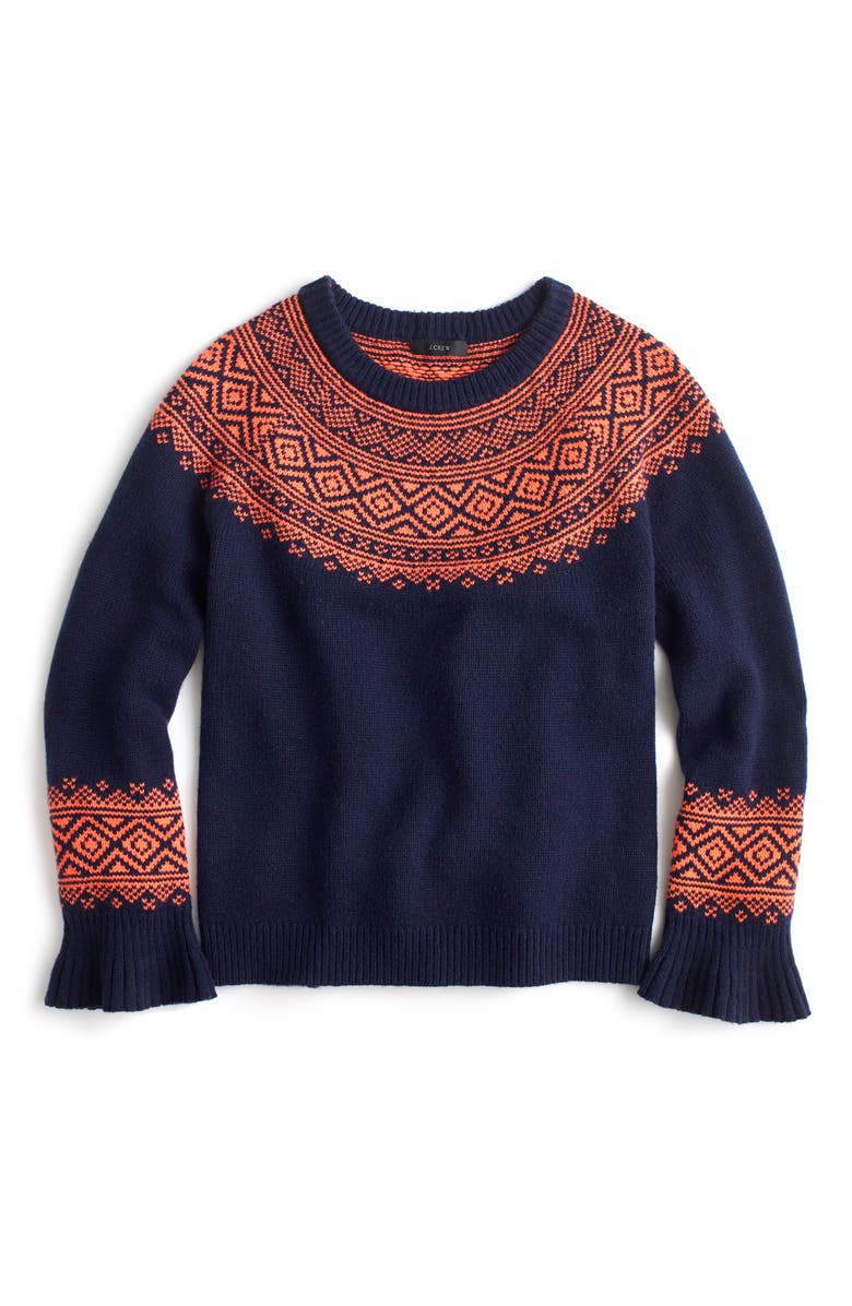 J.Crew Fair Isle Ruffle Sleeve Sweater, Alternate, color,