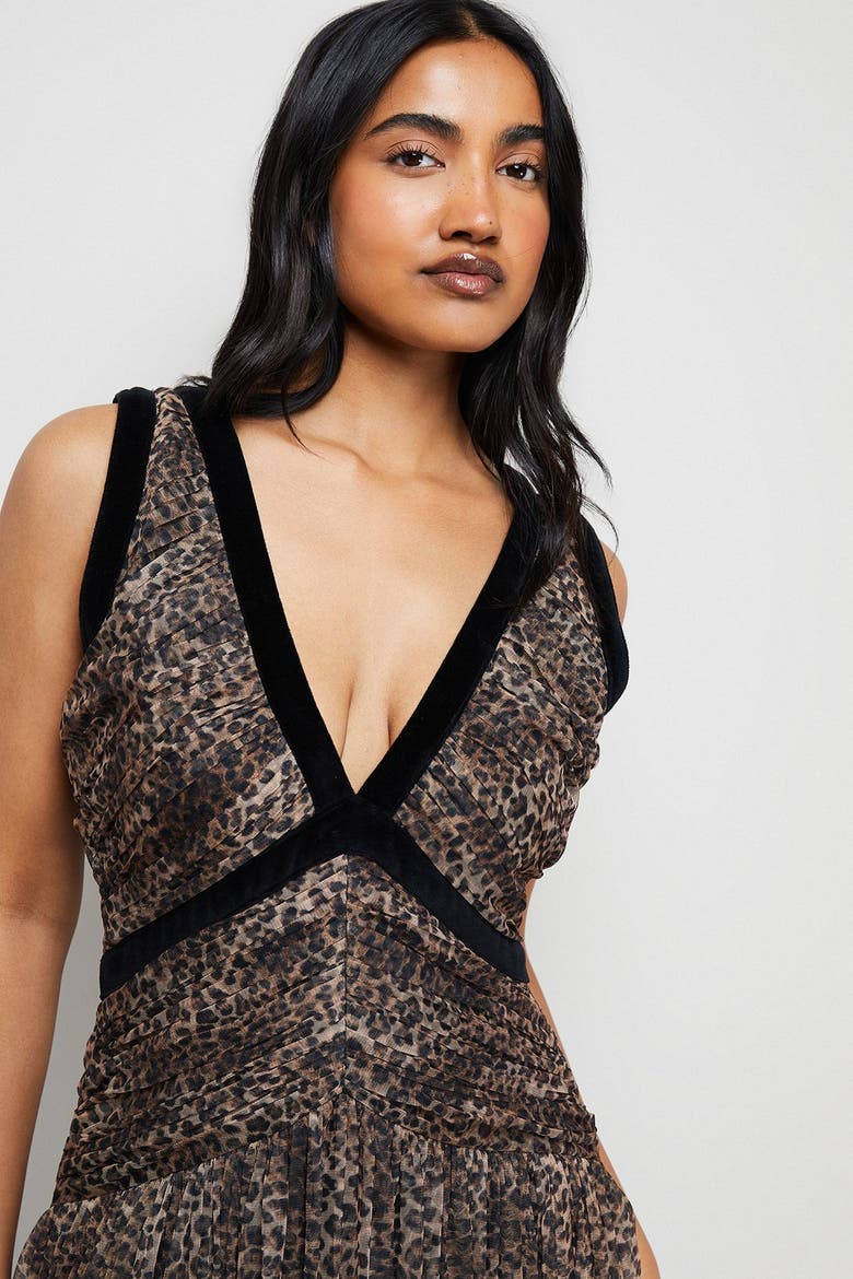 Velvet Trim Leopard Tulle Maxi Dress, Alternate, color, Animal