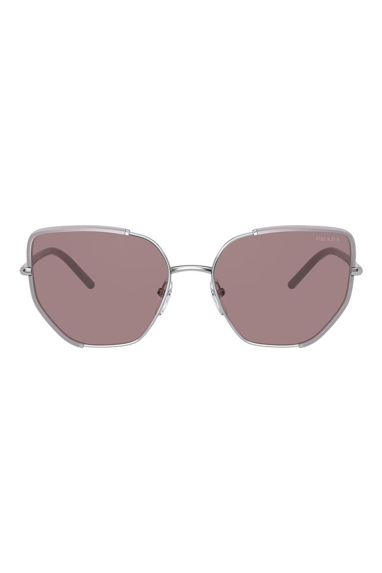 58mm Cat Eye Sunglasses, Main, color, MINK SILVER LGHT PRPLE BRWN