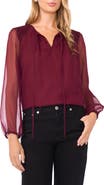 Vince Camuto Sheer Sleeve Tie Neck Top