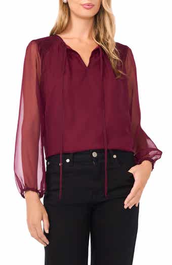 Sheer Sleeve Tie Neck Top