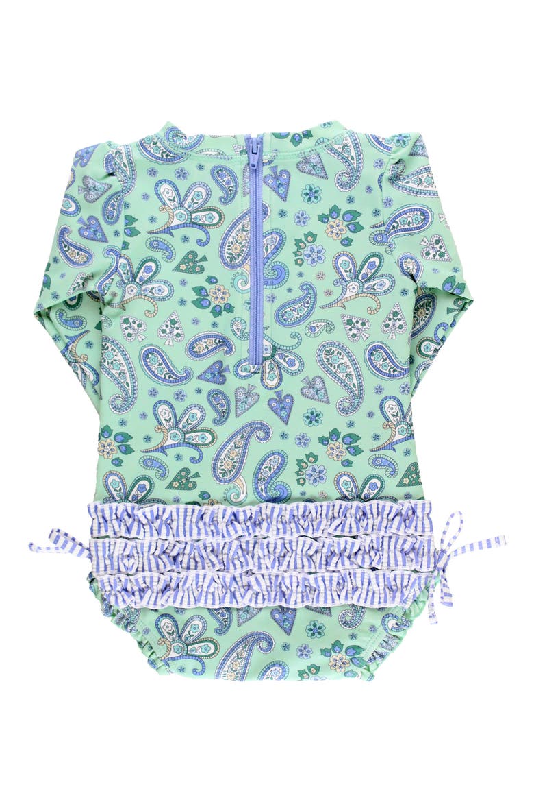 Sea Glass Paisley Long Sleeve One-Piece Rashguard Swimsuit, Alternate, color, BLUE