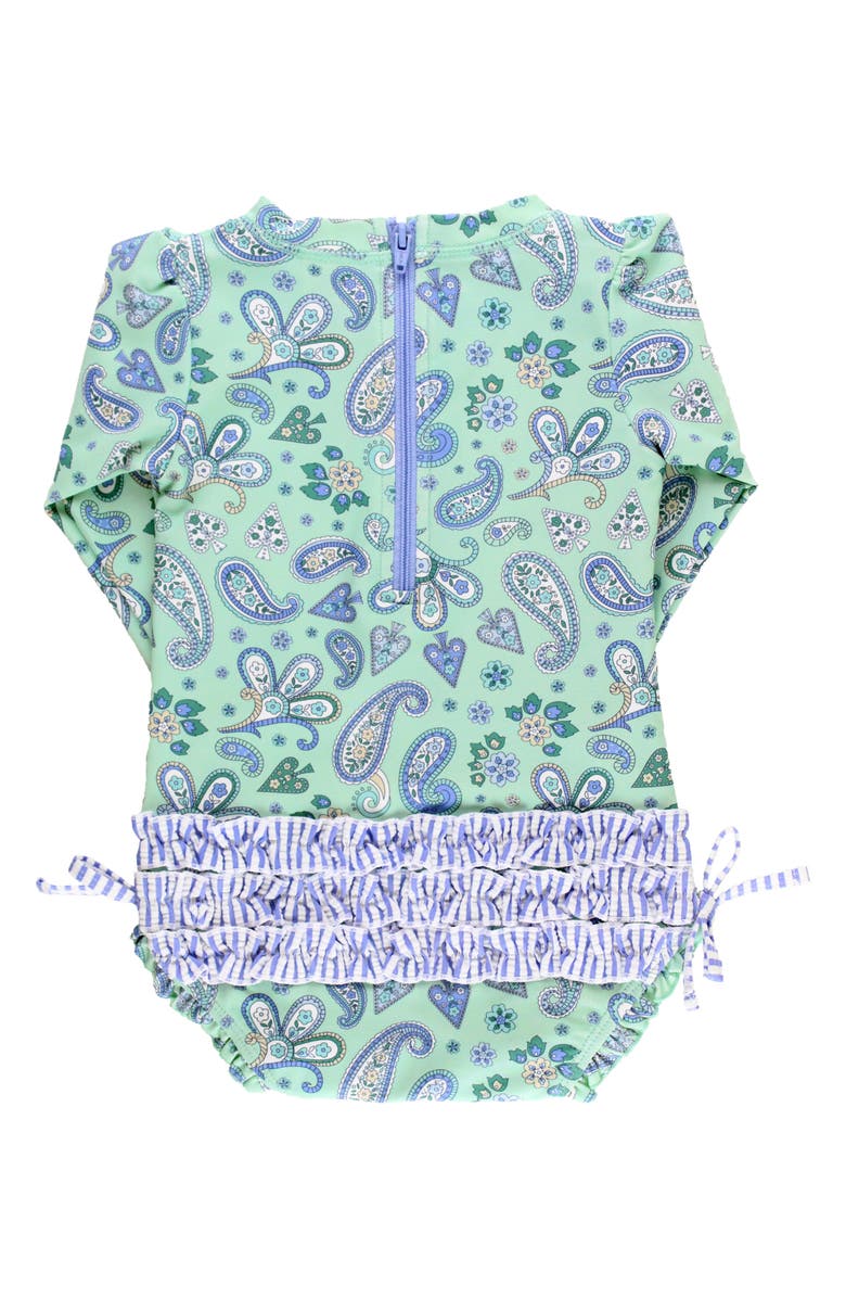 RuffleButts Sea Glass Paisley Long Sleeve One-Piece Rashguard Swimsuit, Alternate, color, 