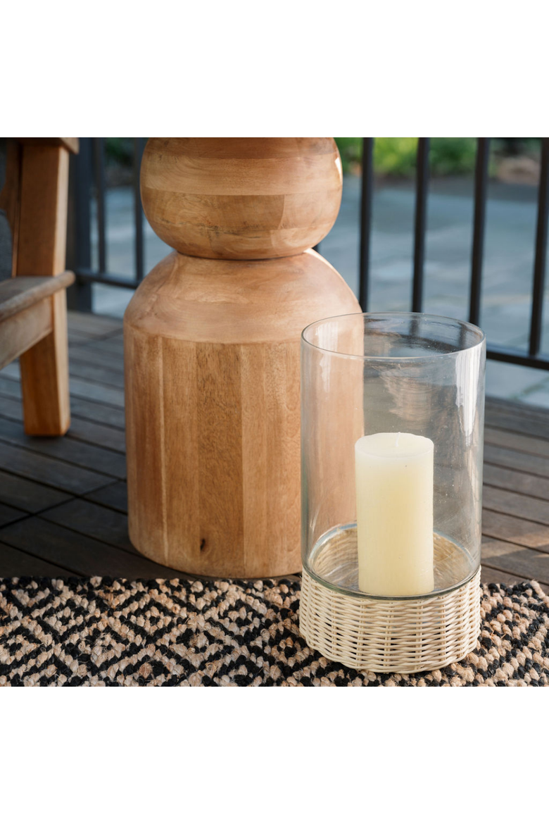 Clear Glass and Rattan Candleholder, Alternate, color, Glass Wide