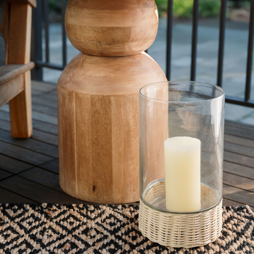 Cg Hunter Clear Glass And Rattan Candleholder In Brown