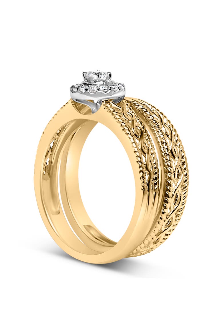 14K Yellow Gold Plated Silver 1/5 Cttw Diamond Engagement Ring and Wedding Band Set, Alternate, color, Yellow