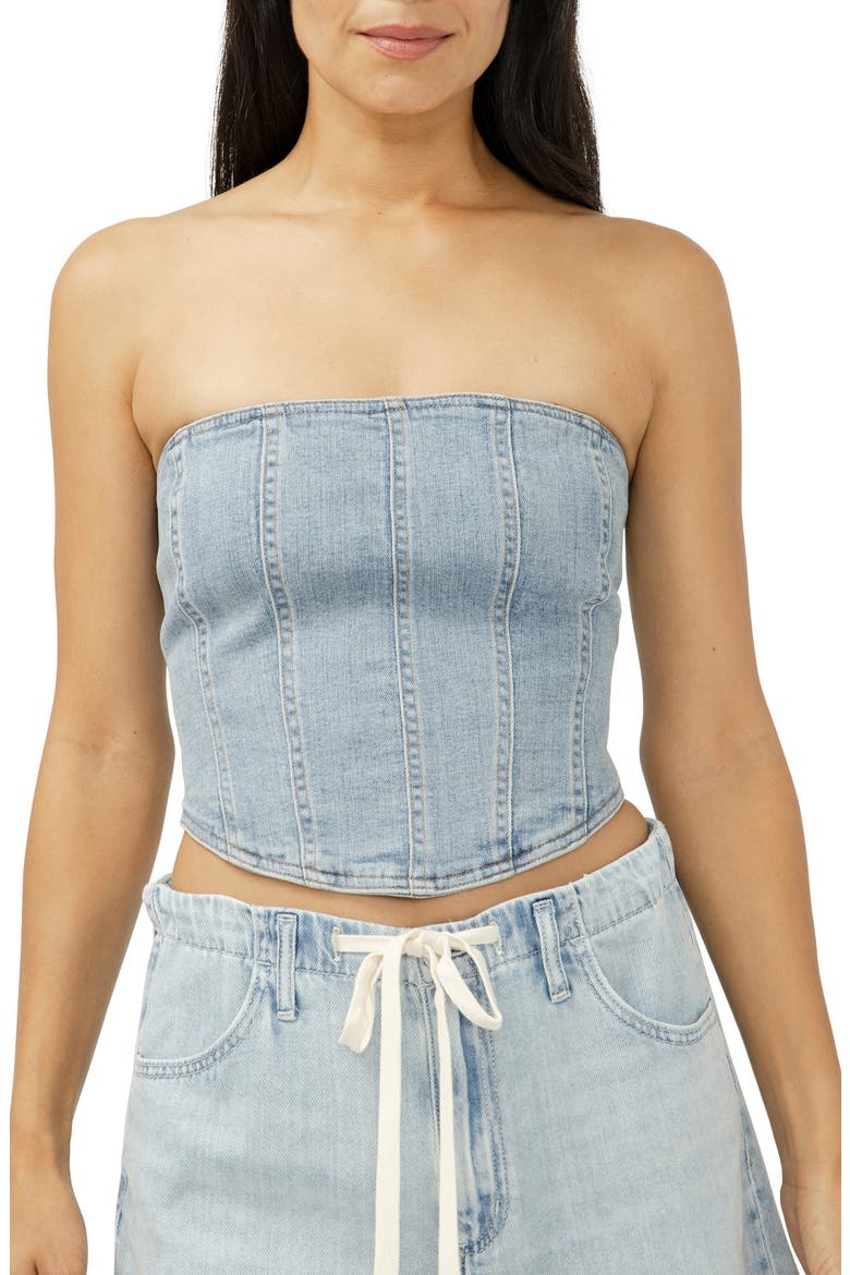 Strapless Denim Corset Top, Main, color, MAZATLAN