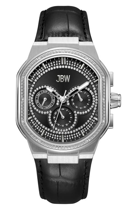 Orion Diamond Leather Strap Watch, 39mm