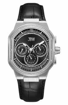 JBW Orion Diamond Leather Strap Watch, 39mm
