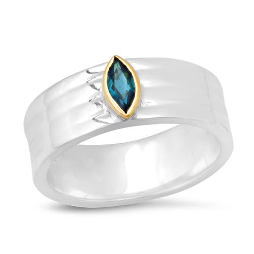Elliot Young "liquid Metal" Sterling Silver Wide Hammered Band With Knife Edge Gemstone In Green