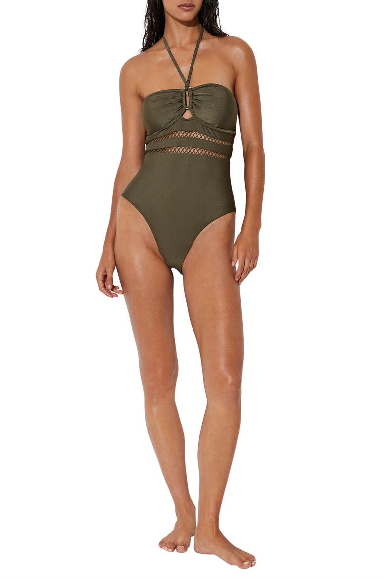 Libby Bandeau One-Piece Swimsuit, Alternate, color, KHAKI GREEN