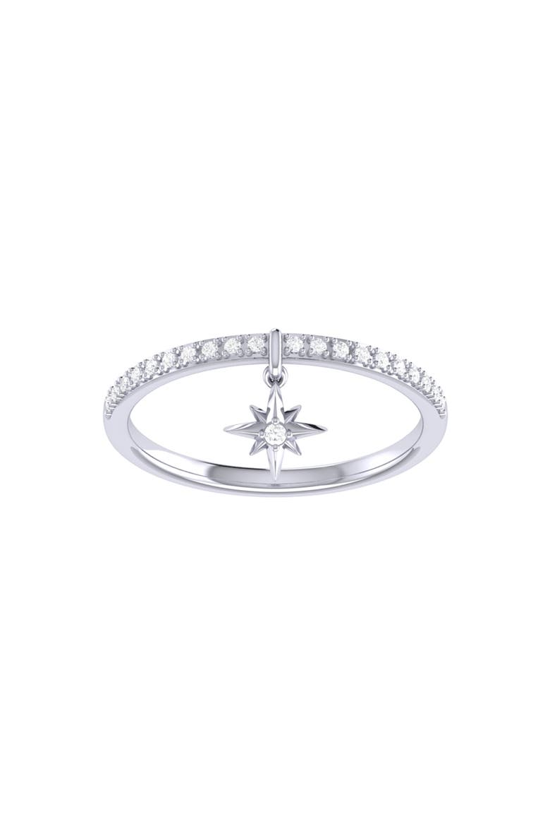 Little North Star Sterling Silver Diamond Charm Ring, Main, color, Silver
