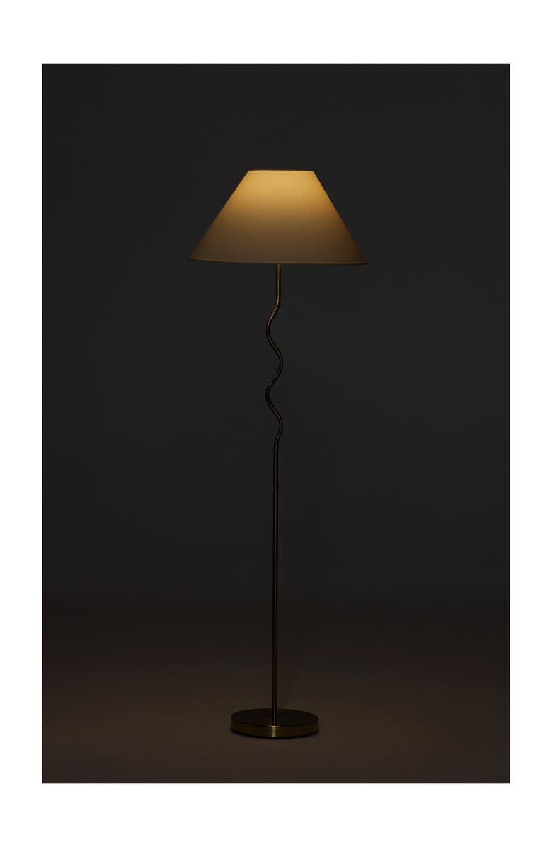 Brightech Squiggle 62" LED Modern Wavy Floor Lamp with Fabric Shade, Bulb Included, Alternate, color, Antique Brass