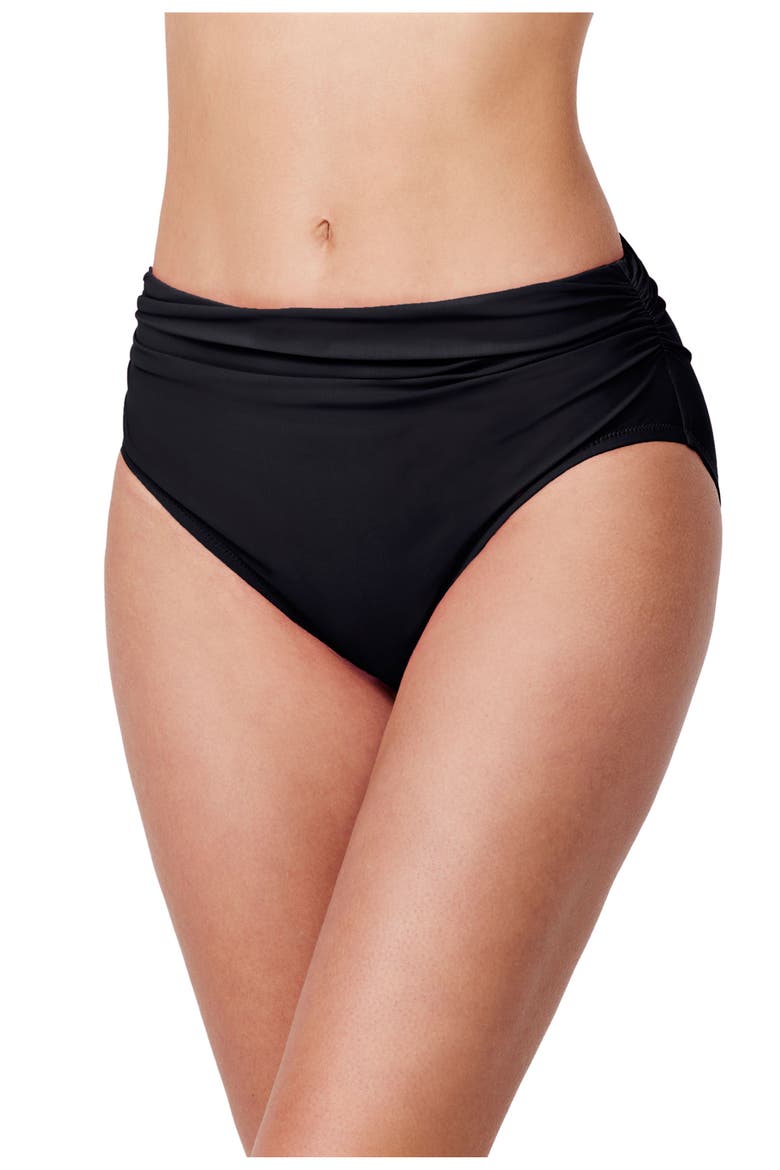 Tutti Frutti Shirred Mid Rise Swim Bottom, Main, color, Black