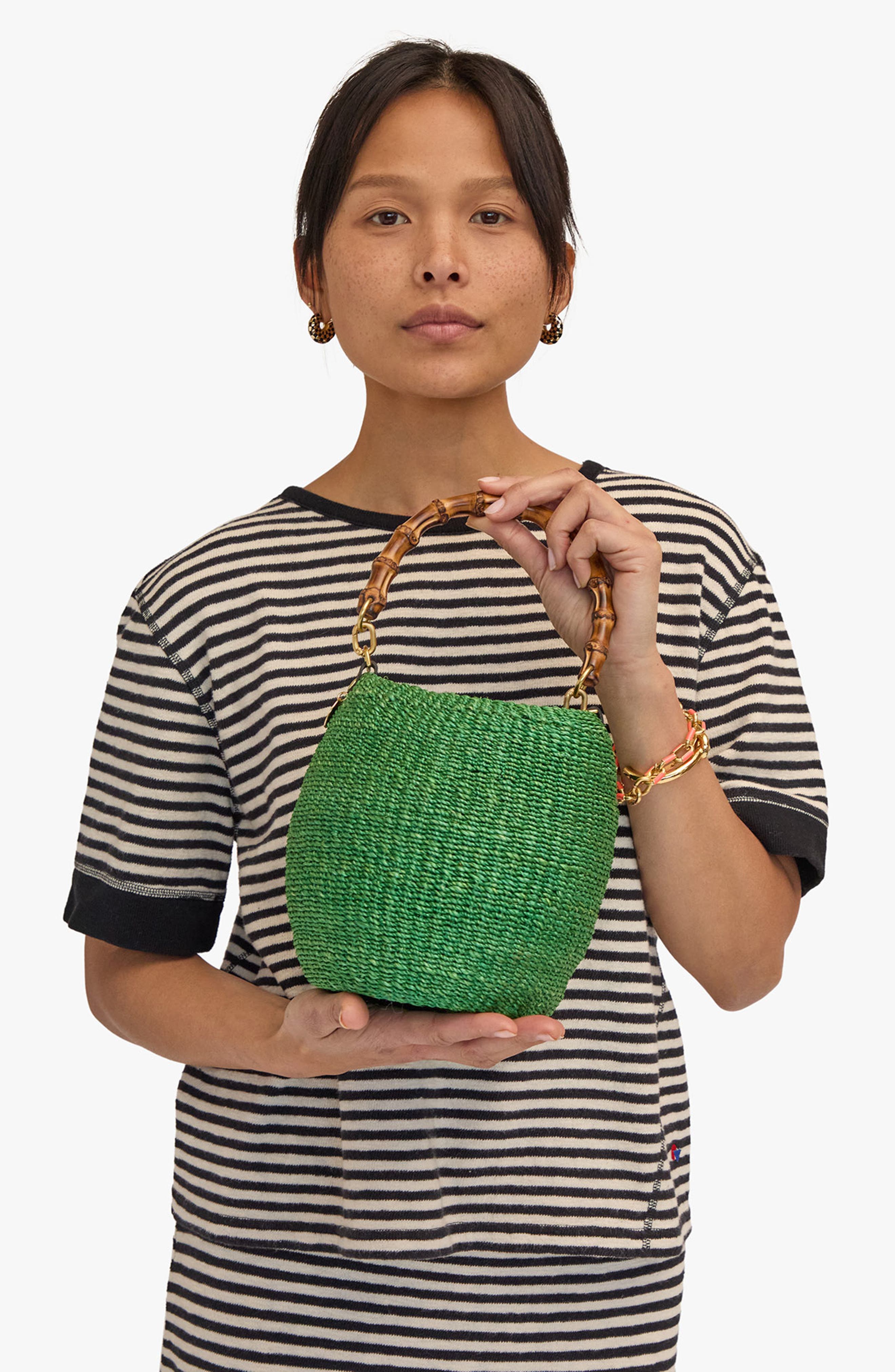 Clare V. Pot de Miel Bamboo Top Handle Straw Basket Bag, Alternate, color, 