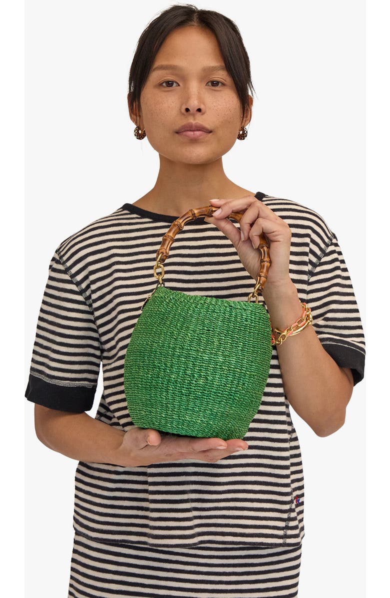 Clare V. Pot de Miel Bamboo Top Handle Straw Basket Bag, Alternate, color,