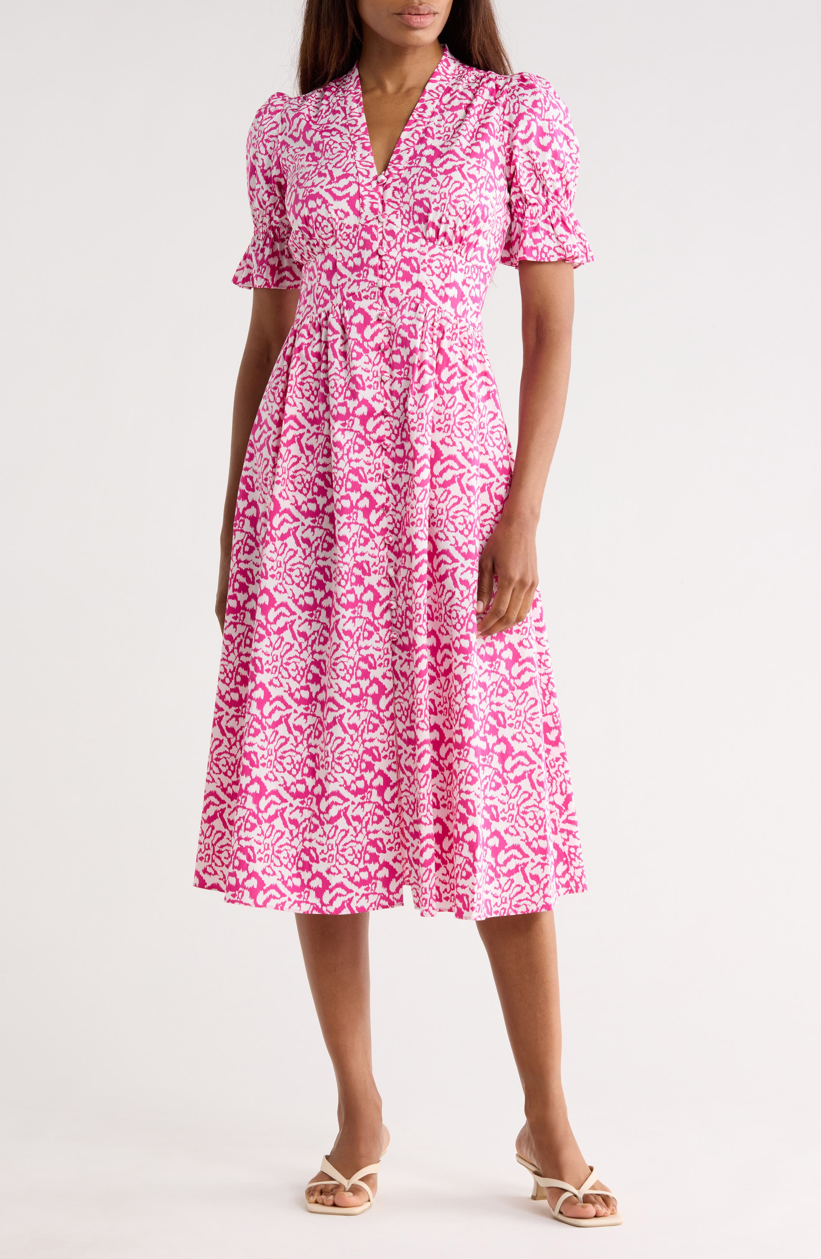 Diane von Furstenberg Erica Short Sleeve Stretch Cotton Midi Dress