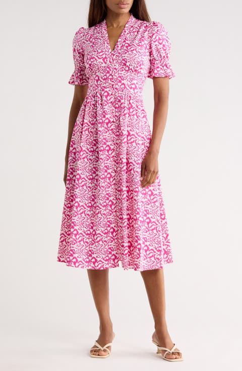 Erica Short Sleeve Stretch Cotton Midi Dress