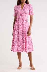 Diane von Furstenberg Erica Short Sleeve Stretch Cotton Midi Dress
