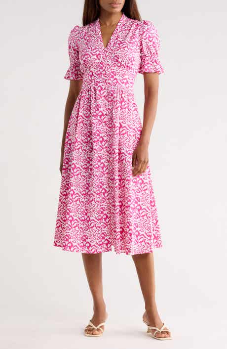 Diane von Furstenberg Erica Short Sleeve Stretch Cotton Midi Dress