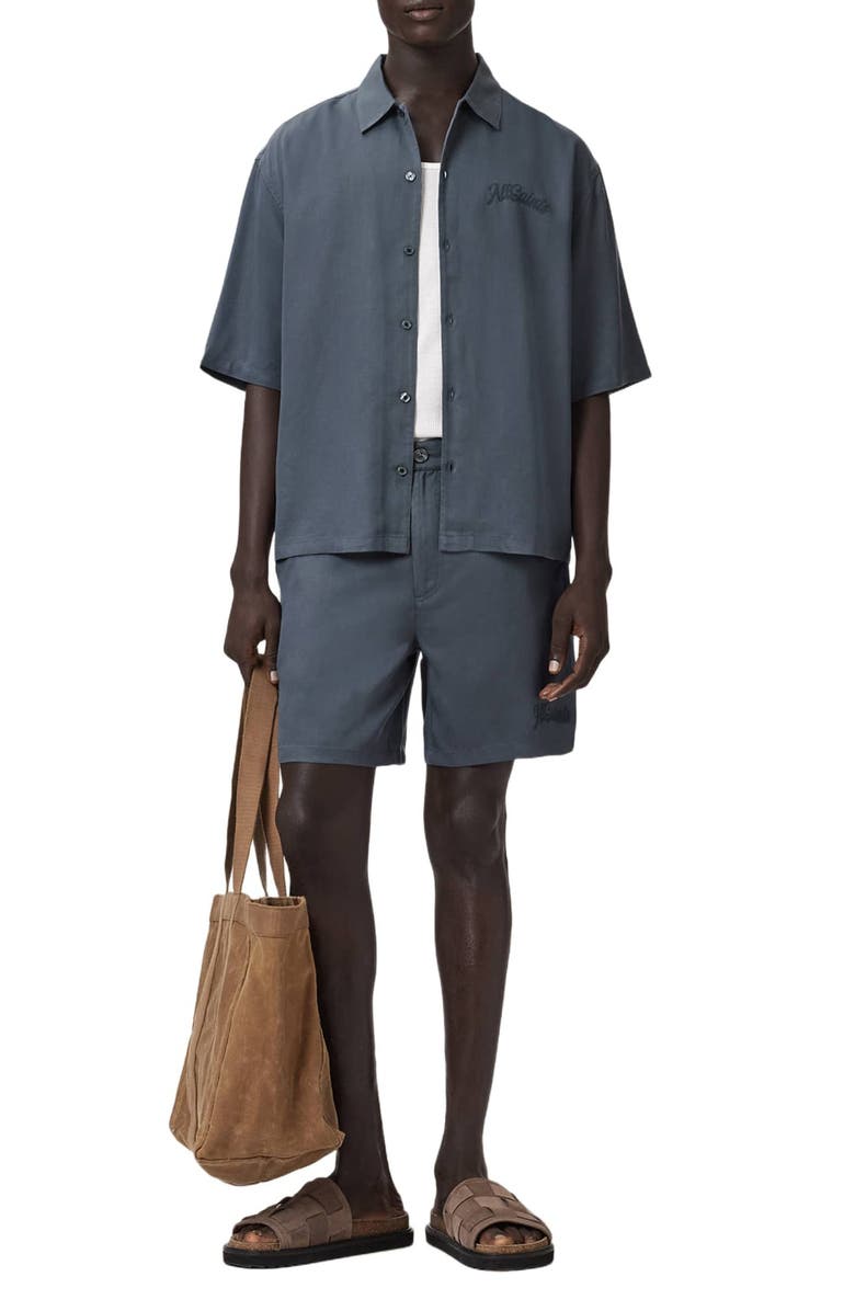 AllSaints Circe Flat Front Shorts, Alternate, color, Moonstone Blue