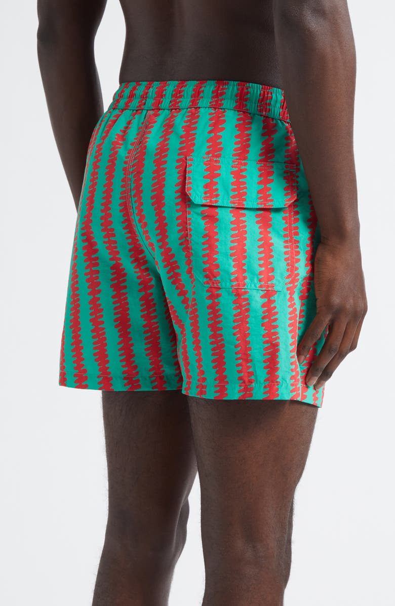 Drake's Kelim Stripe Drawstring Swim Trunks, Alternate, color, 401 Green/ Red