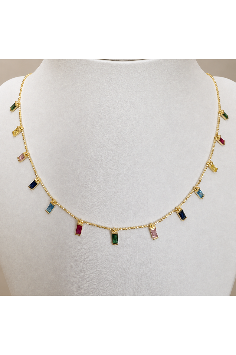 Rainbow baguette drops necklace, Alternate, color, Multi