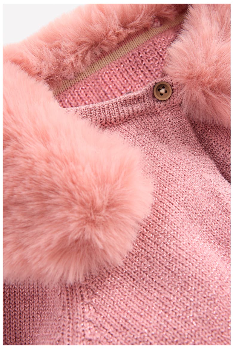 Kids' Faux Fur Trim Cropped Cardigan, Alternate, color, ROSE SPARKLE