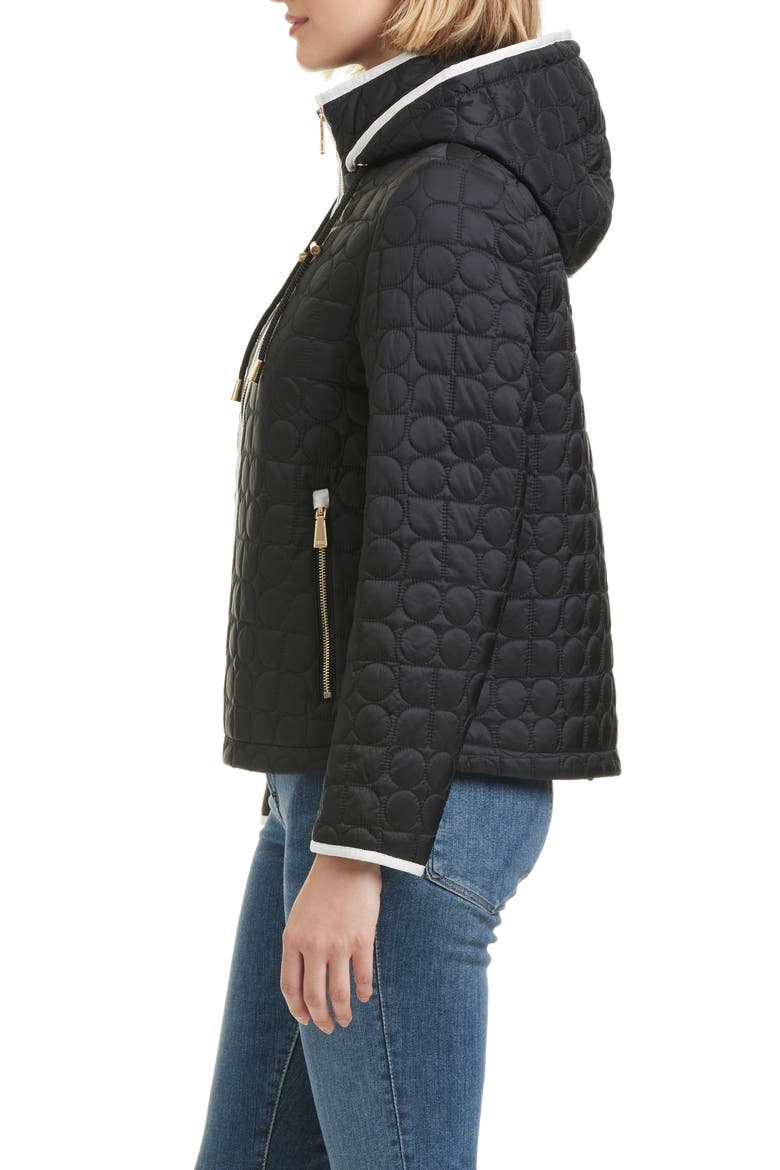 water resistant hooded quilted jacket, Alternate, color, BLACK