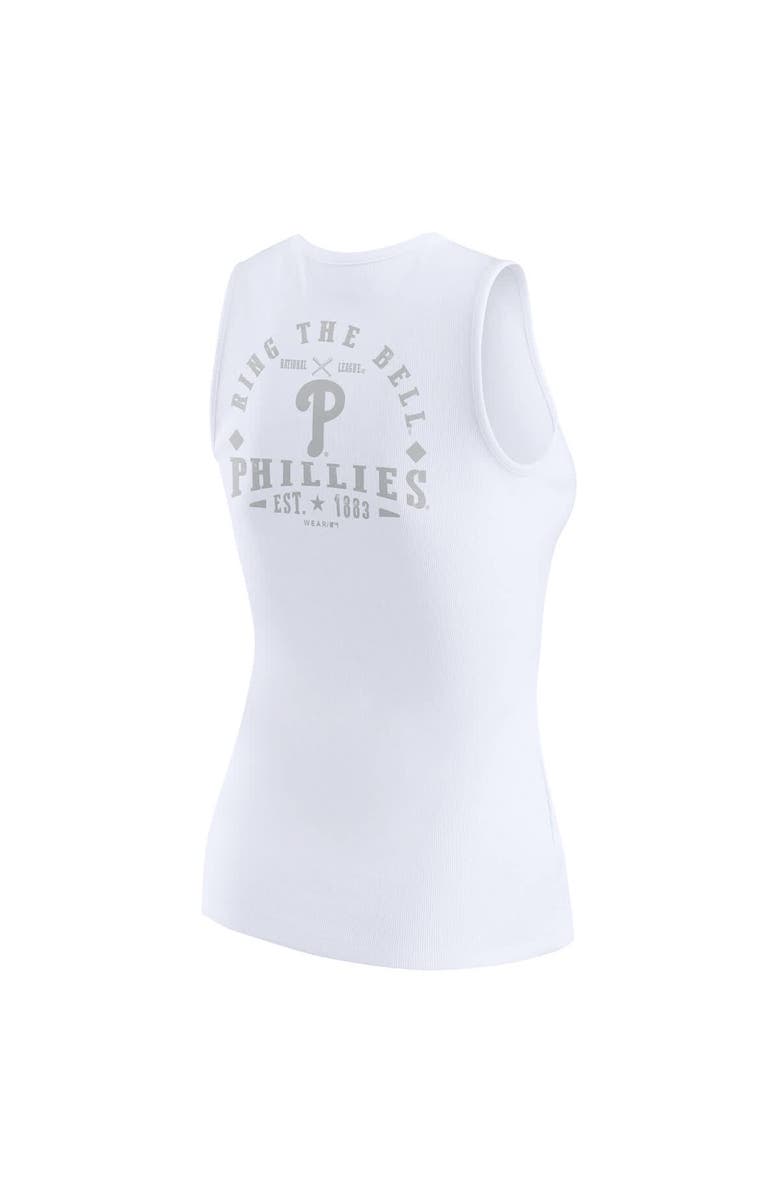 WEAR by Erin Andrews Women's WEAR by Erin Andrews White Philadelphia Phillies Rib-Knit Henley Tank Top, Alternate, color, White