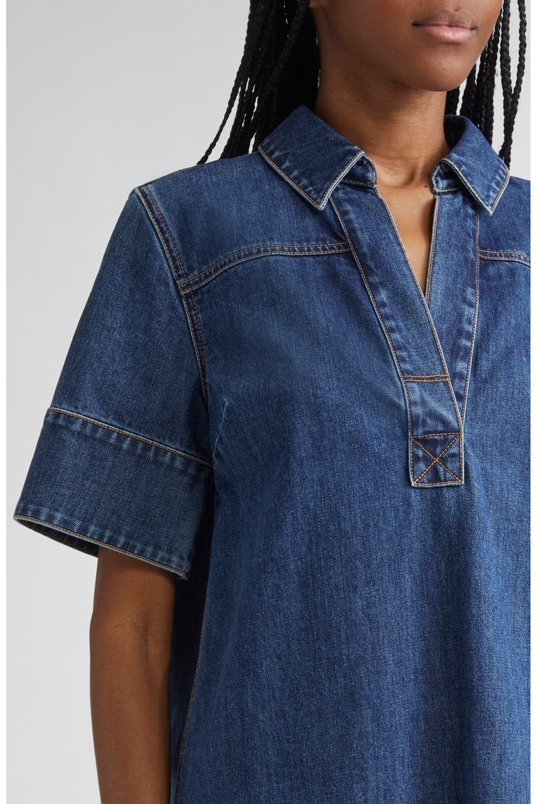 Felice Frayed Hem Denim Shirtdress, Alternate, color, STONED BRIGHT BLUE