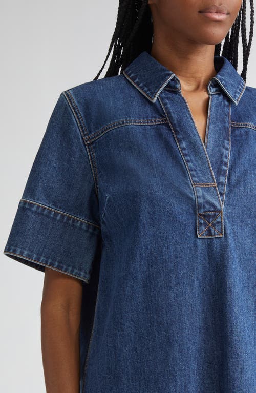 Veronica Beard Felice Frayed Hem Denim Shirtdress In Blue
