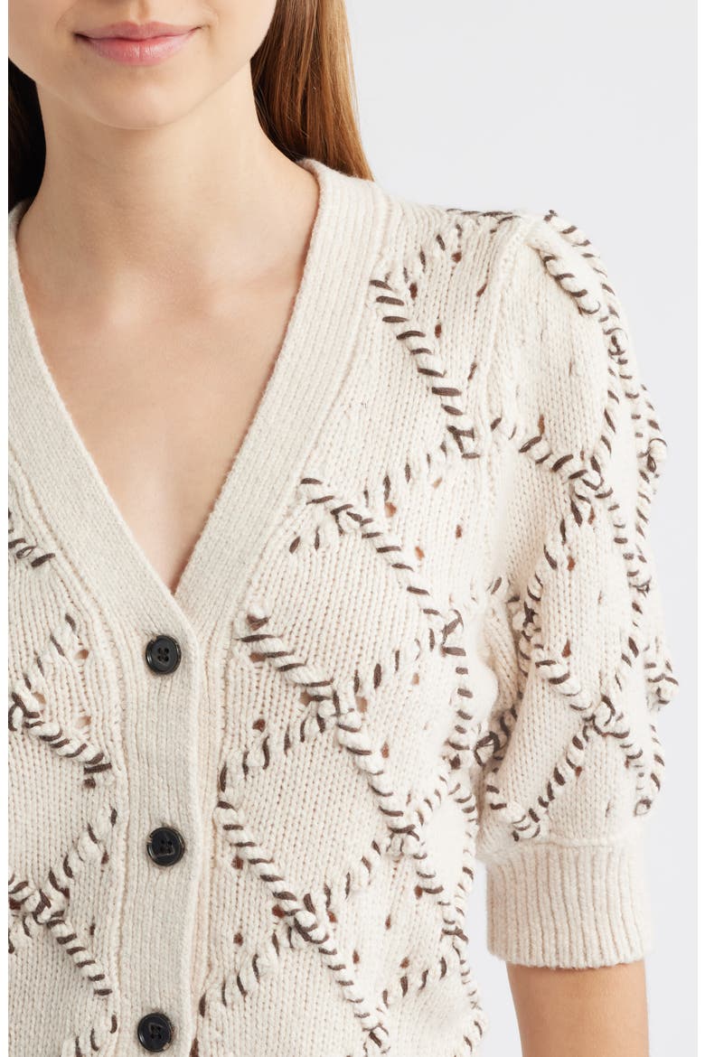 Isla Whipstitch Elbow Sleeve Cardigan, Alternate, color, OAT