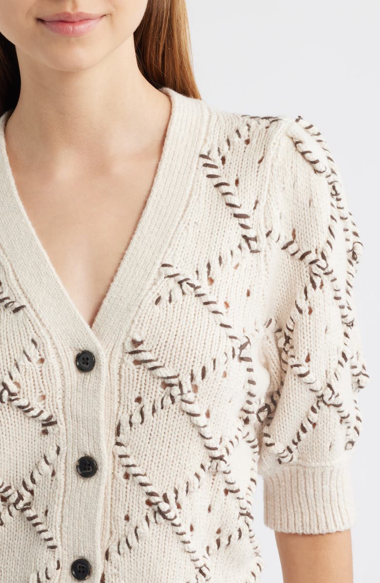 Rails Isla Whipstitch Elbow Sleeve Cardigan, Alternate, color, Oat