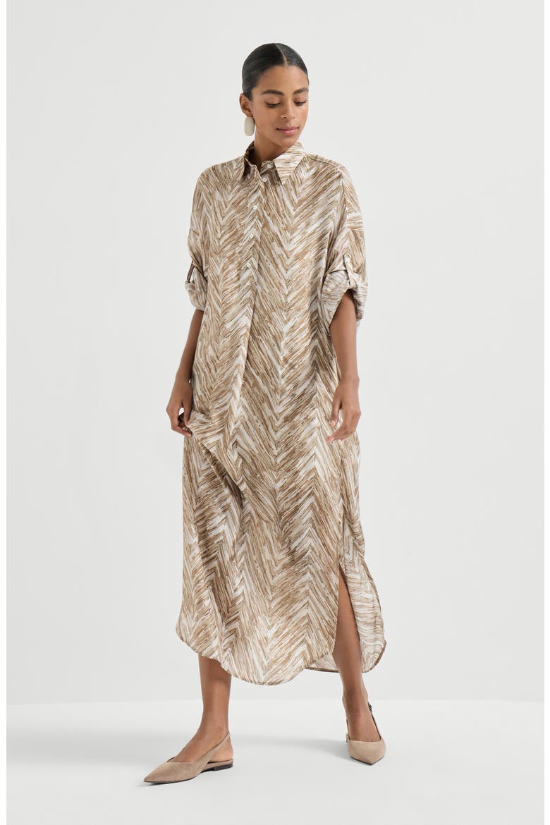 Chevron print dress, Main, color, Beige