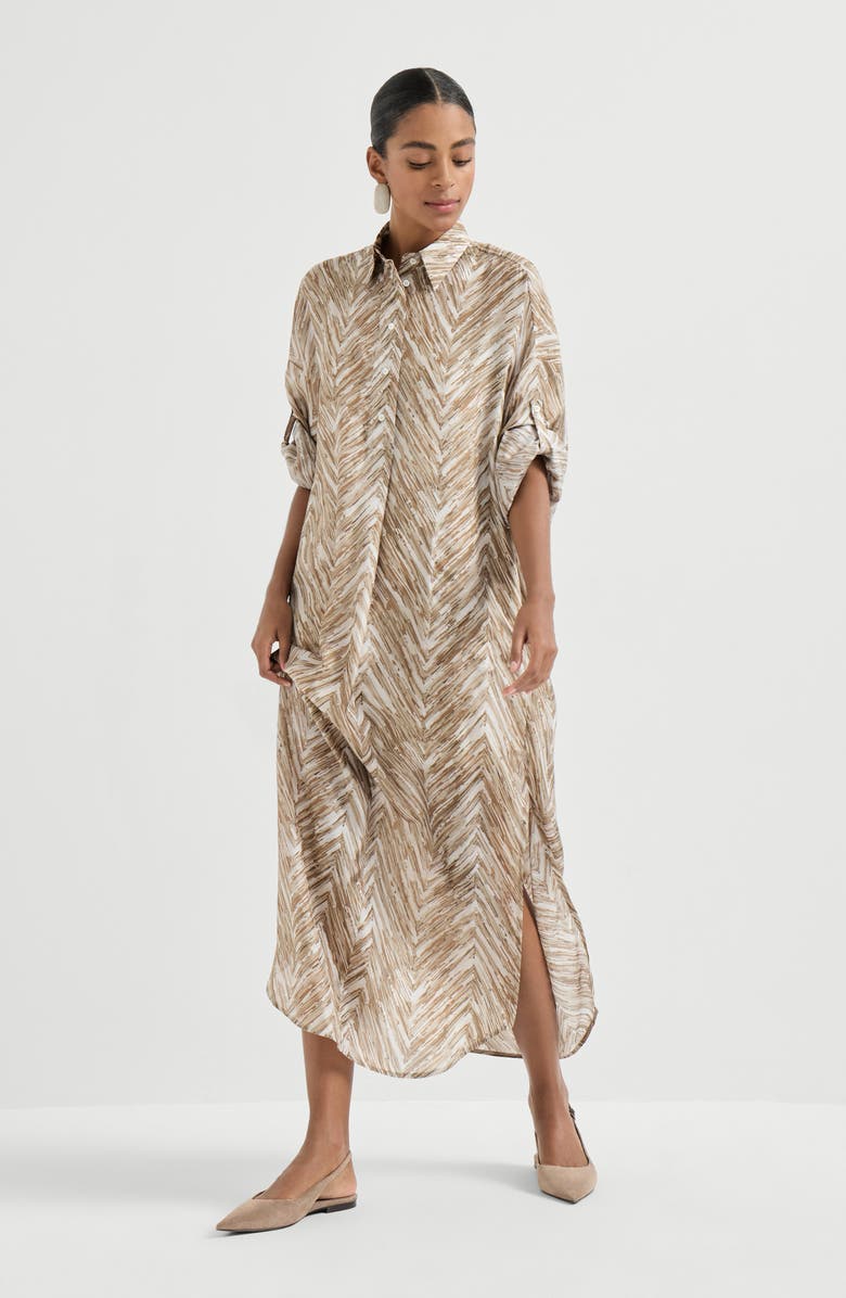 Brunello Cucinelli Chevron print dress, Main, color, Beige