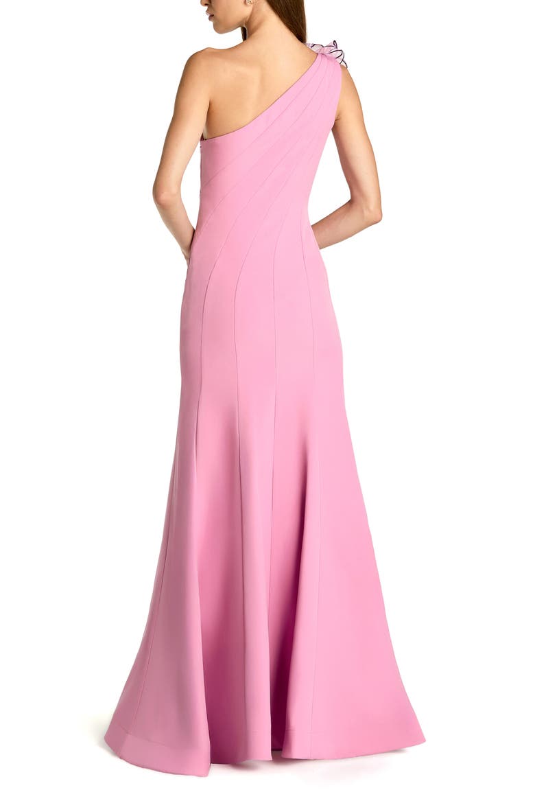 One Shoulder Floral Detail Crepe A Line Gown, Alternate, color, Orchid
