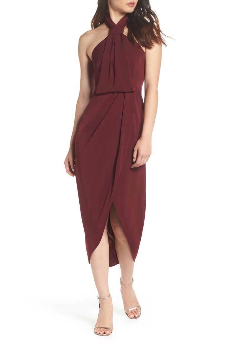 Knotted Tulip Hem Gown, Main, color, BURGUNDYDNU