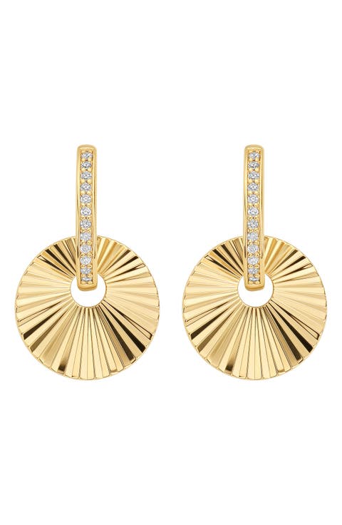 Dolce Sole Fluted Round Drop Huggie Hoop Earrings