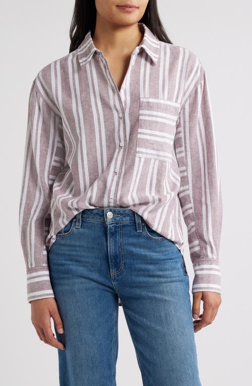 CASLONR CASLON(R) STRIPE LINEN BLEND BUTTON-UP SHIRT 