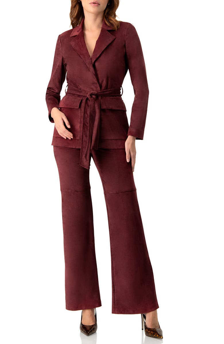 IVONNE Faux-Suede Blazer with Waist Tie, Alternate, color, Wine