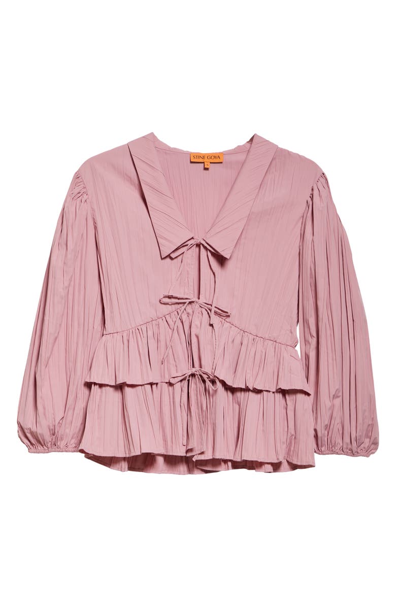 Stine Goya Plissé Tie Front Balloon Sleeve Top, Alternate, color, Pink Nectar