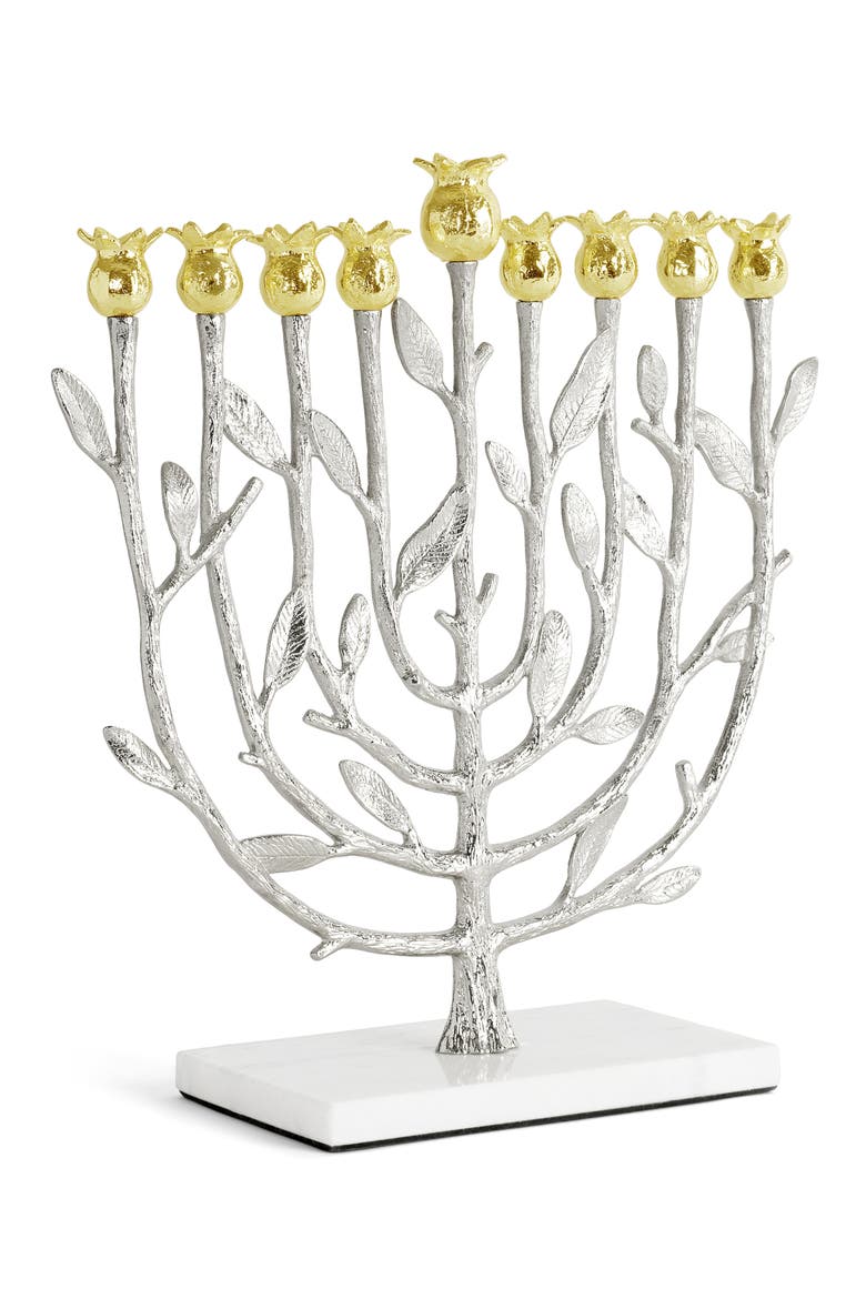 Pomegranate Menorah, Alternate, color, GOLD/ SILVER